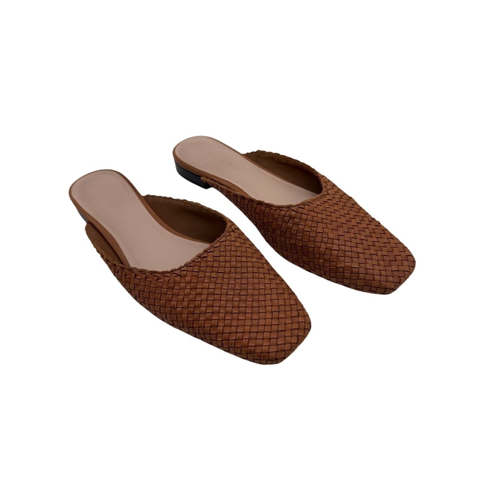 Loeffler Randall Cognac Brown Woven Leather Slip on Mule Flats Size 8.5